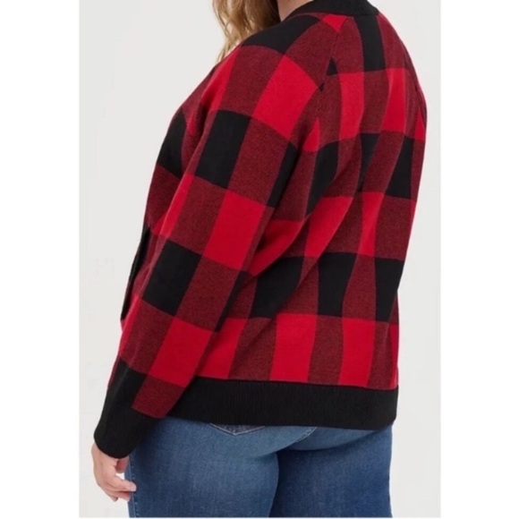 TORRID Cardigan Zip Bomber Sweater Buffalo Plaid Red Black Preppy Academia NEW - Picture 3 of 12
